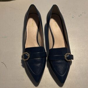 Cole Haan Leela Skimmer Leather Marine Blue Navy Pointed Toe Buckle Sz 8